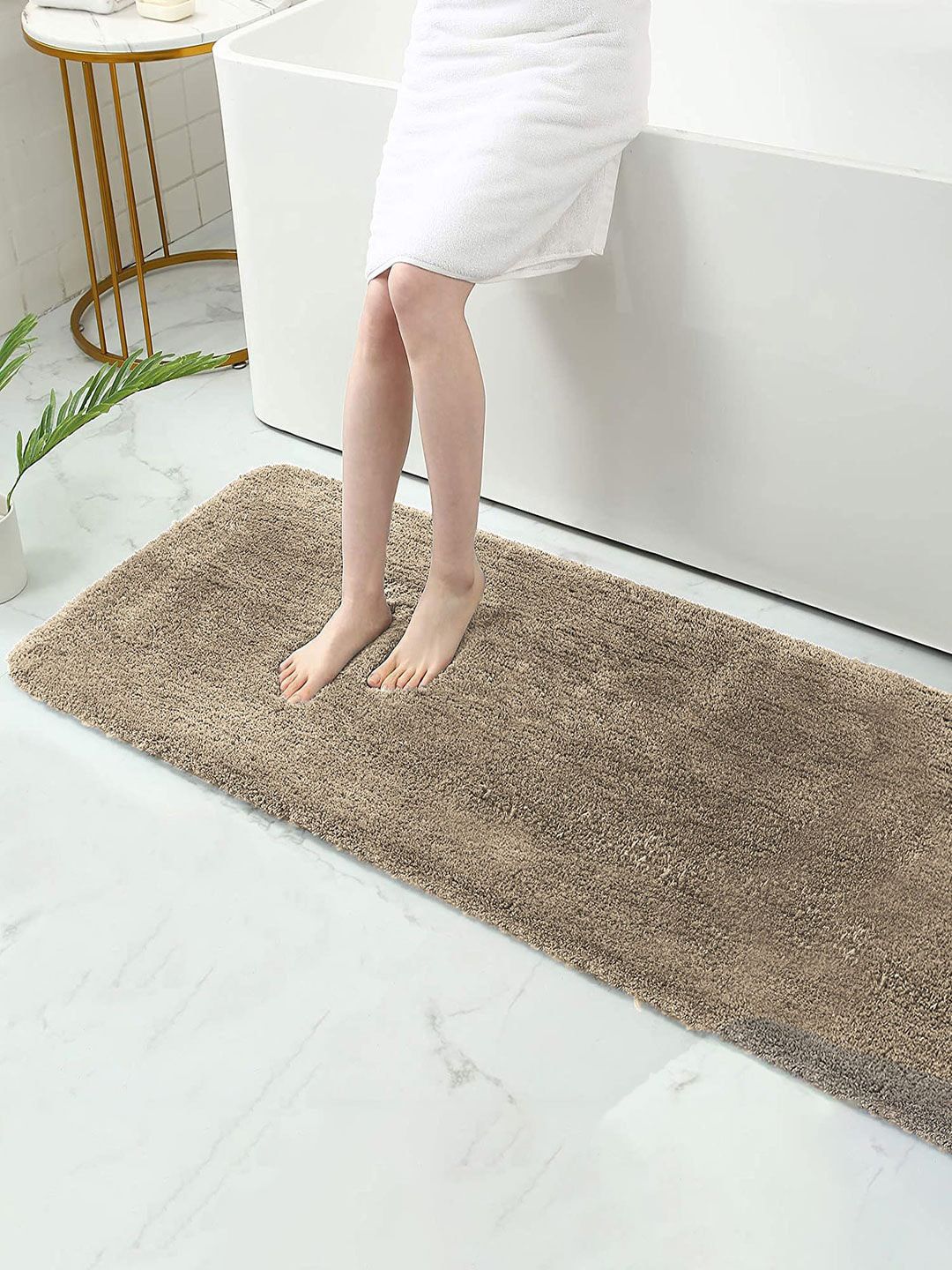 LUXEHOME INTERNATIONAL Taupe Solid 1900 GSM Bath Rug Price in India