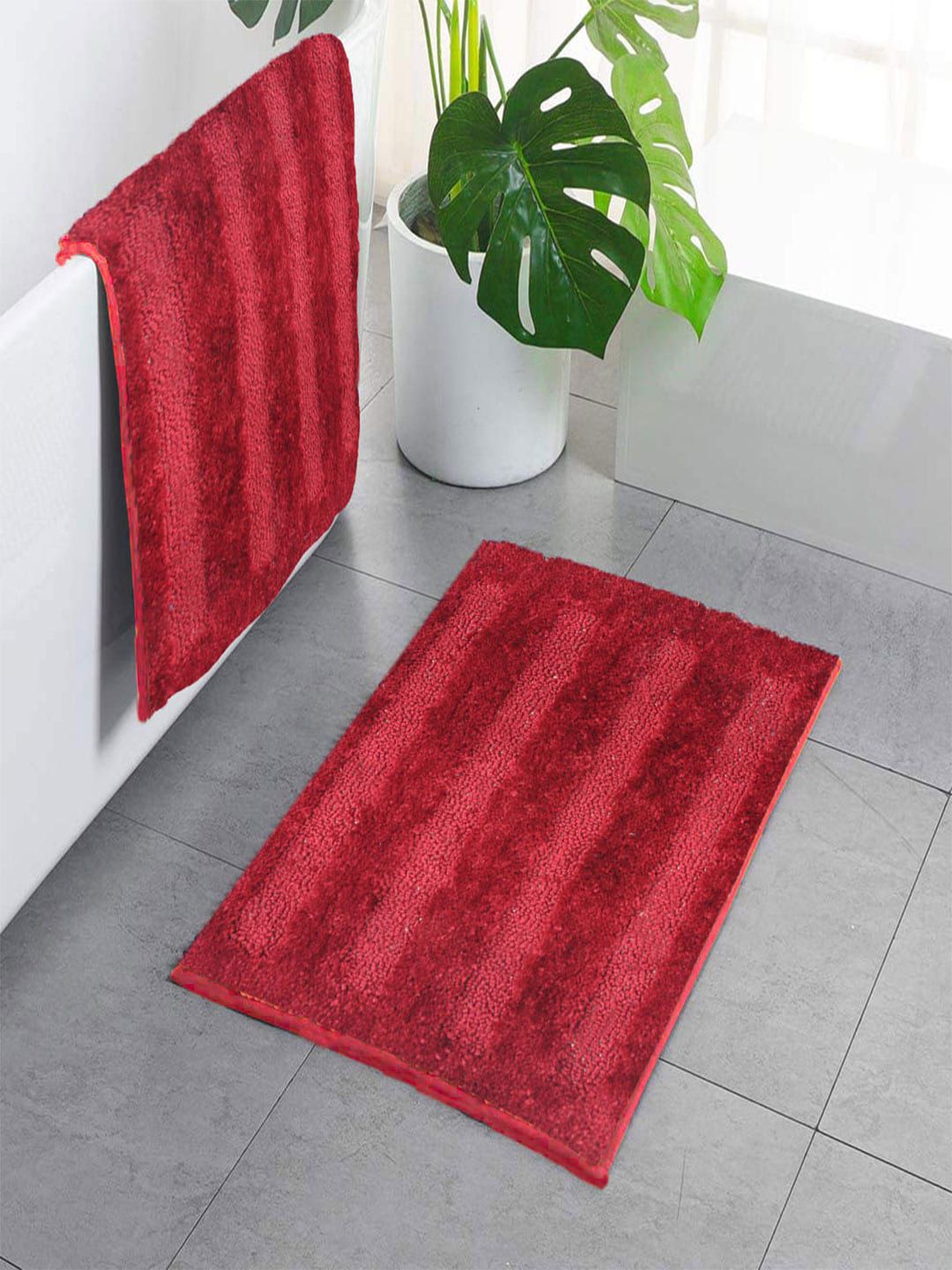 LUXEHOME INTERNATIONAL Set of 2 Red Striped Doormat Price in India