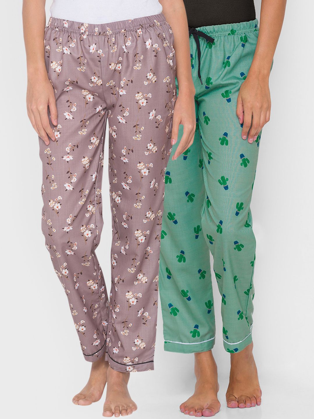 FashionRack Women Pack of 2 Printed Cotton Lounge Pants Price in India