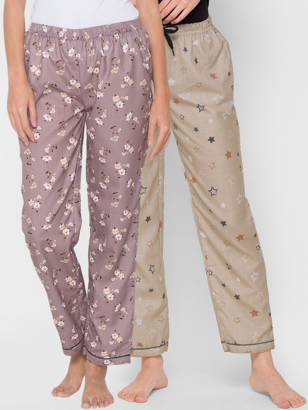 FashionRack Women Pack of 2 Printed Cotton Lounge Pants Price in India