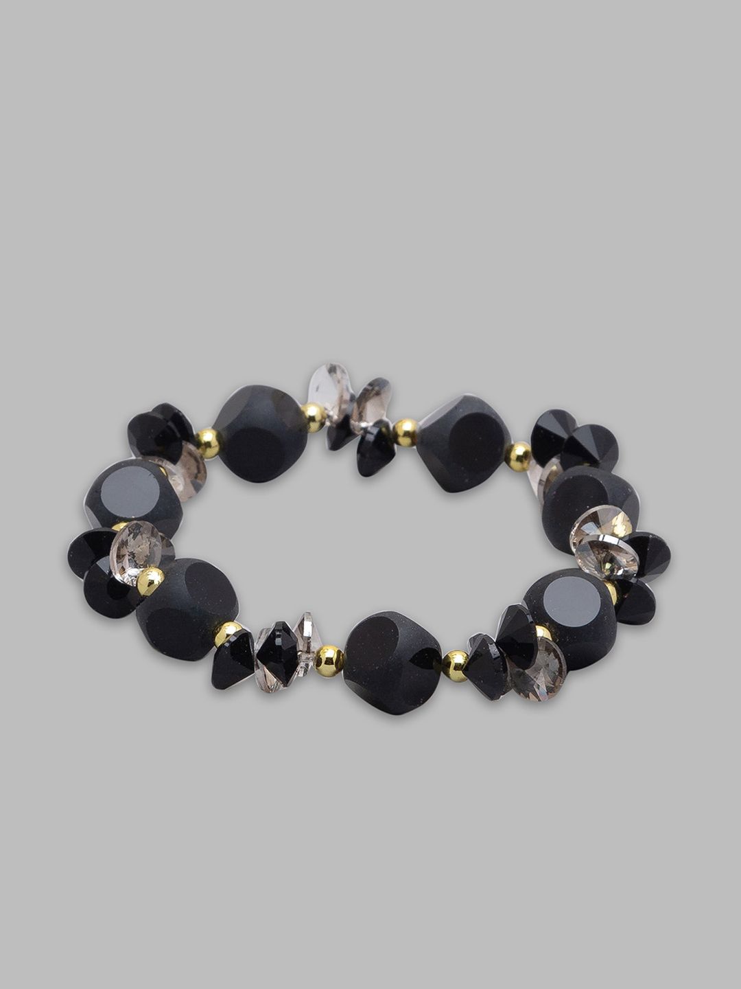Globus Women Gold-Toned & Black Gold-Plated Artificial Bead Beaded Cuff Bracelet Price in India