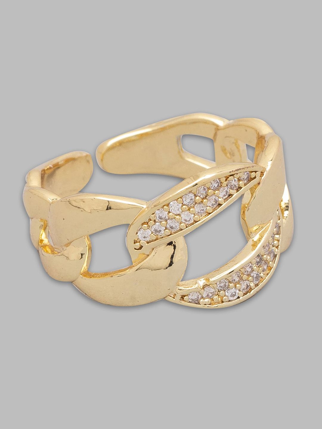Globus Gold-Plated & White CZ Studdded Finger Ring Price in India