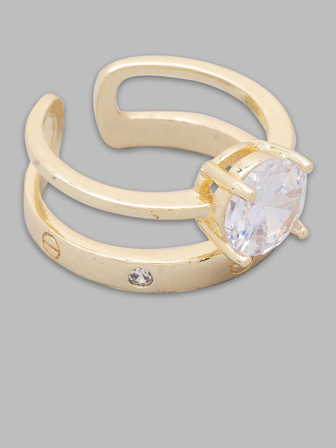 Globus Women Gold-Plated White CZ-Stone Studded Finger Ring Price in India