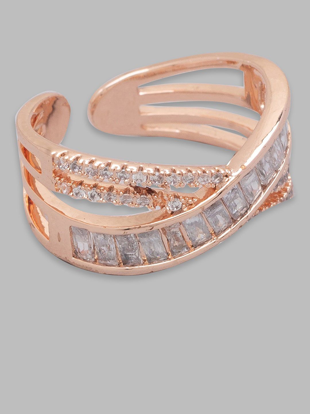 Globus Rose Gold-Plated White Stone-Studded Finger Ring Price in India