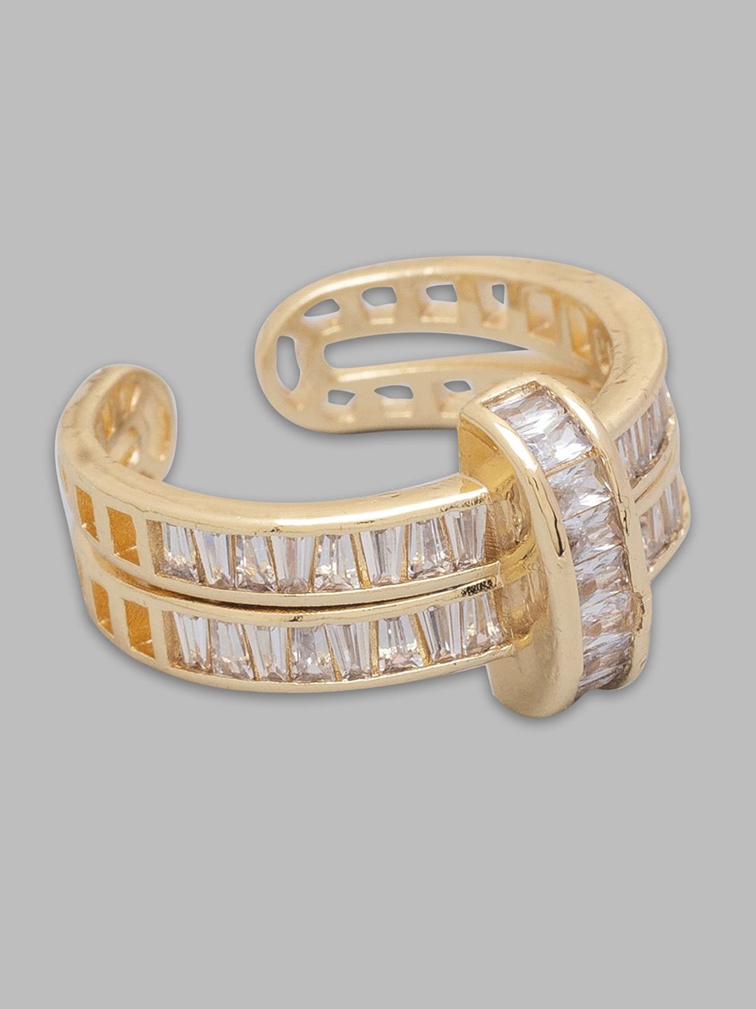 Globus Gold-Plated & White CZ Stone-Studded Finger Ring Price in India