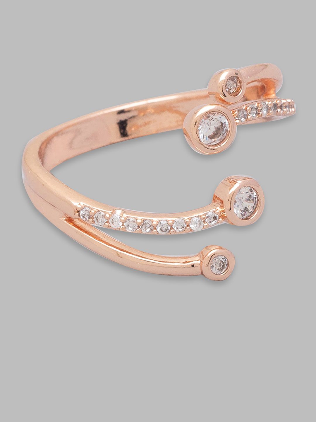 Globus Rose Gold-Plated & White CZ Stone-Studded Finger Ring Price in India
