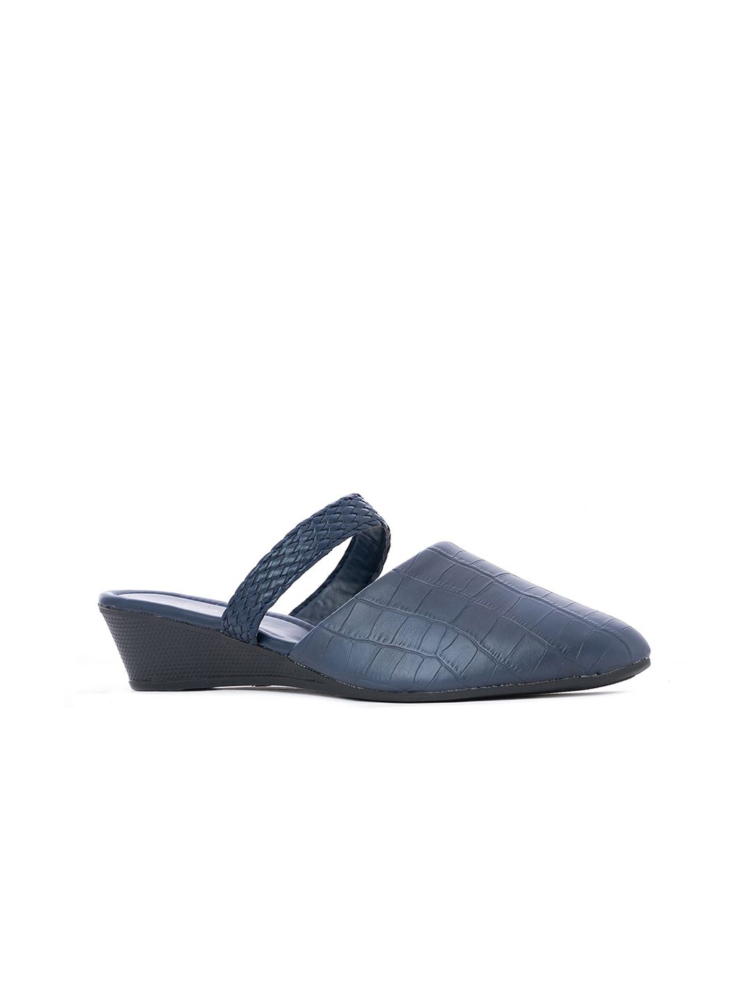 Khadims Navy Blue Textured Wedge Sandals Price in India