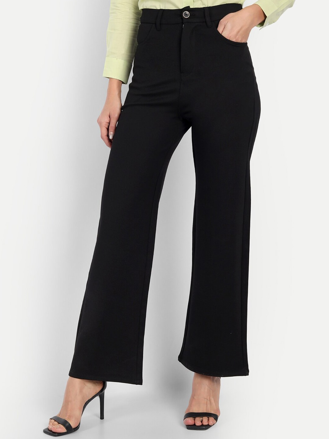 Next One Women Black Straight Fit High-Rise Trousers Price in India