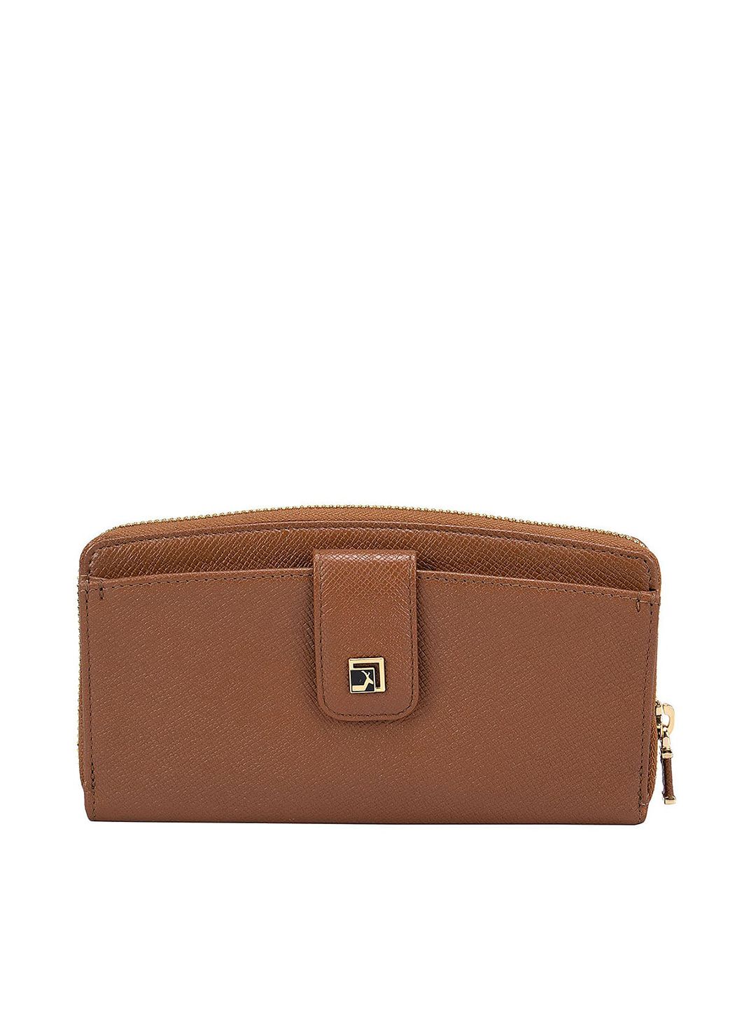 Da Milano Women Brown Solid Leather Zip Around Wallet Price in India