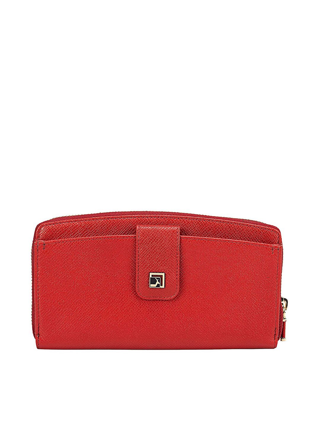 Da Milano Women Red Abstract Leather Zip Around Wallet Price in India