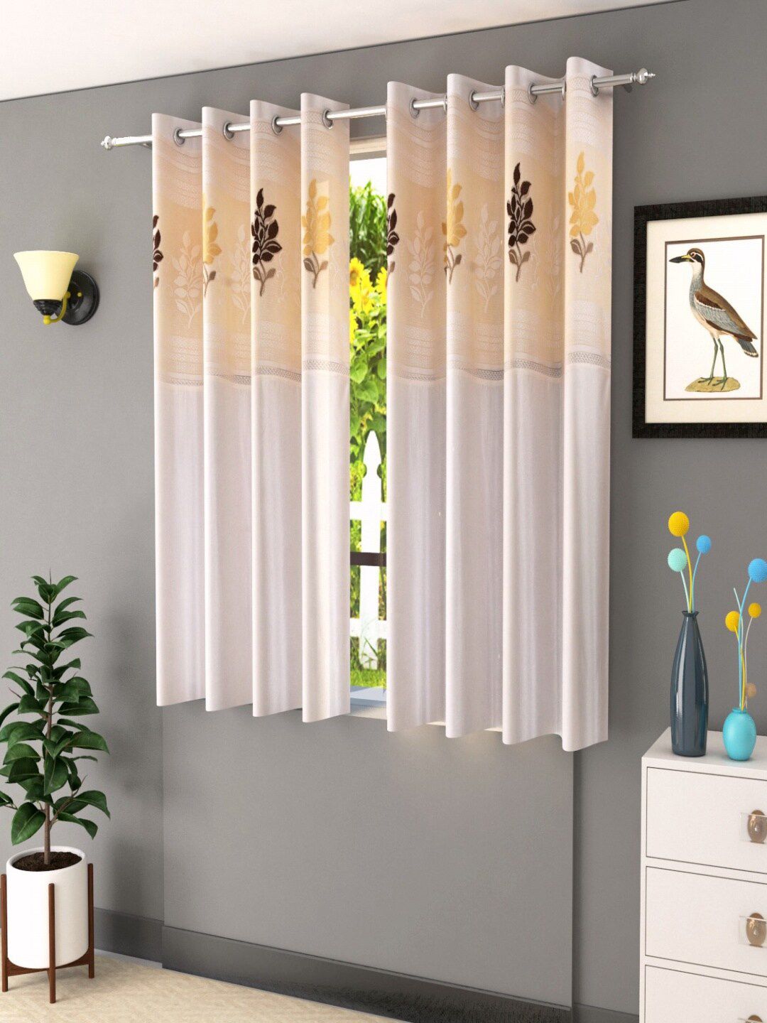 Homefab India Off-White & Beige Set of 2 Ethnic Motifs Window Curtains Price in India