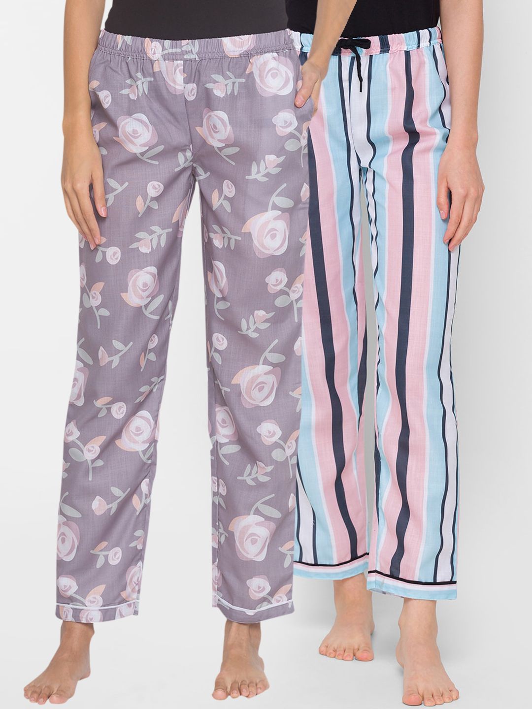 FashionRack Women Pack of 2 Printed Cotton Lounge Pants Price in India