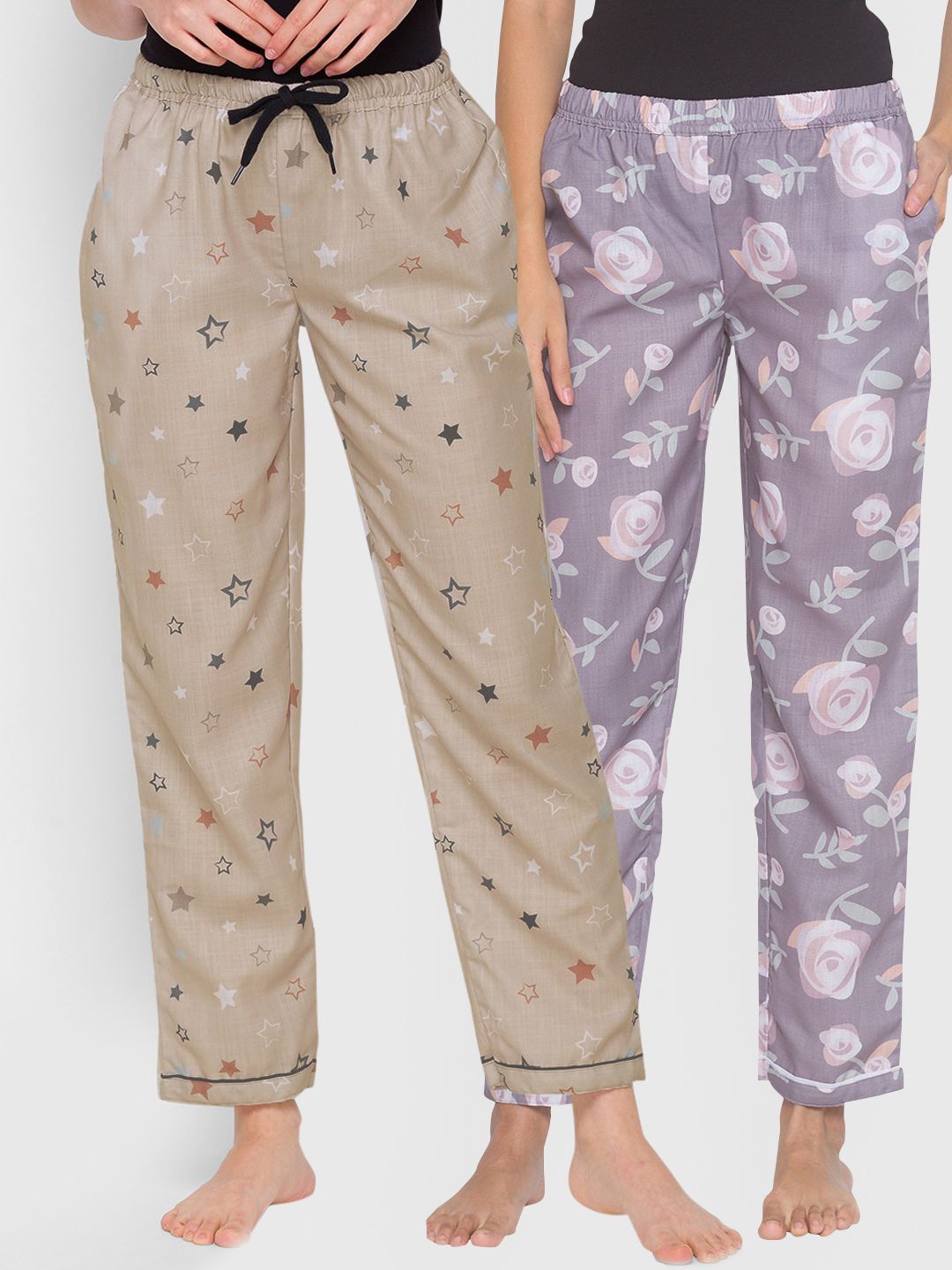 FashionRack Women Pack Of 2 Printed Cotton Lounge Pants Price in India