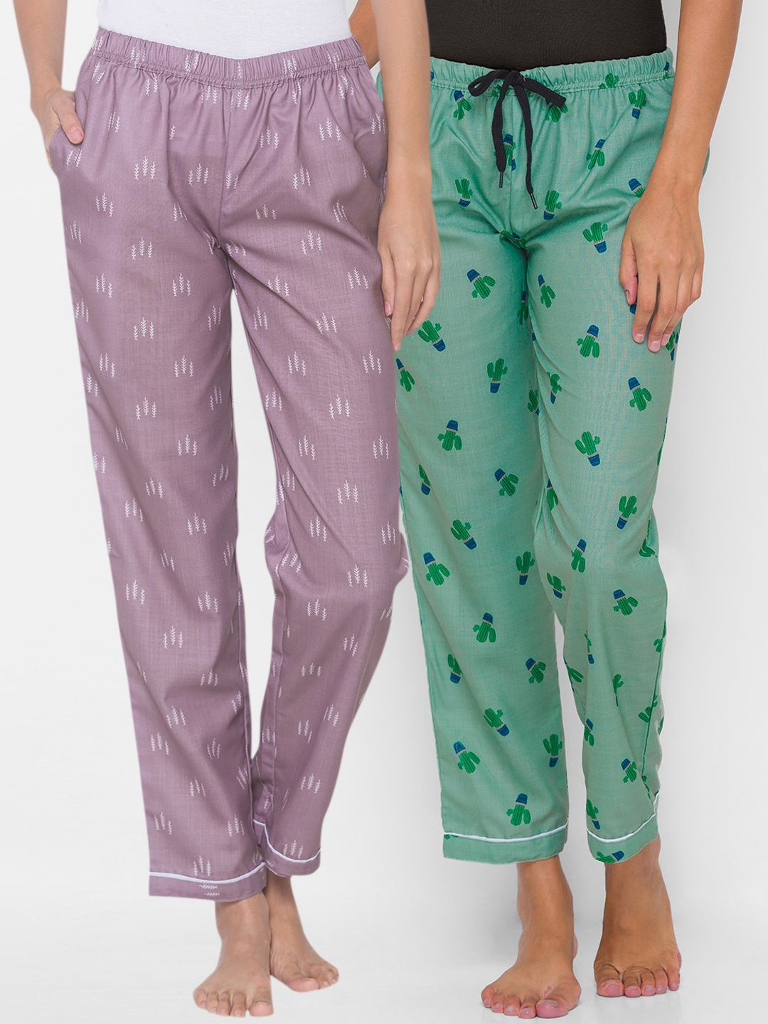 FashionRack Women Pack of 2 Printed Cotton Lounge Pants Price in India