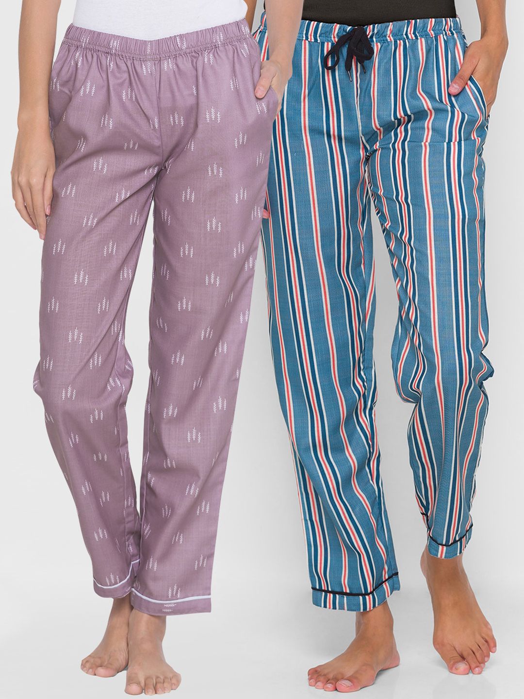 FashionRack Women Pack of 2 Multicolored Cotton Lounge Pants Price in India