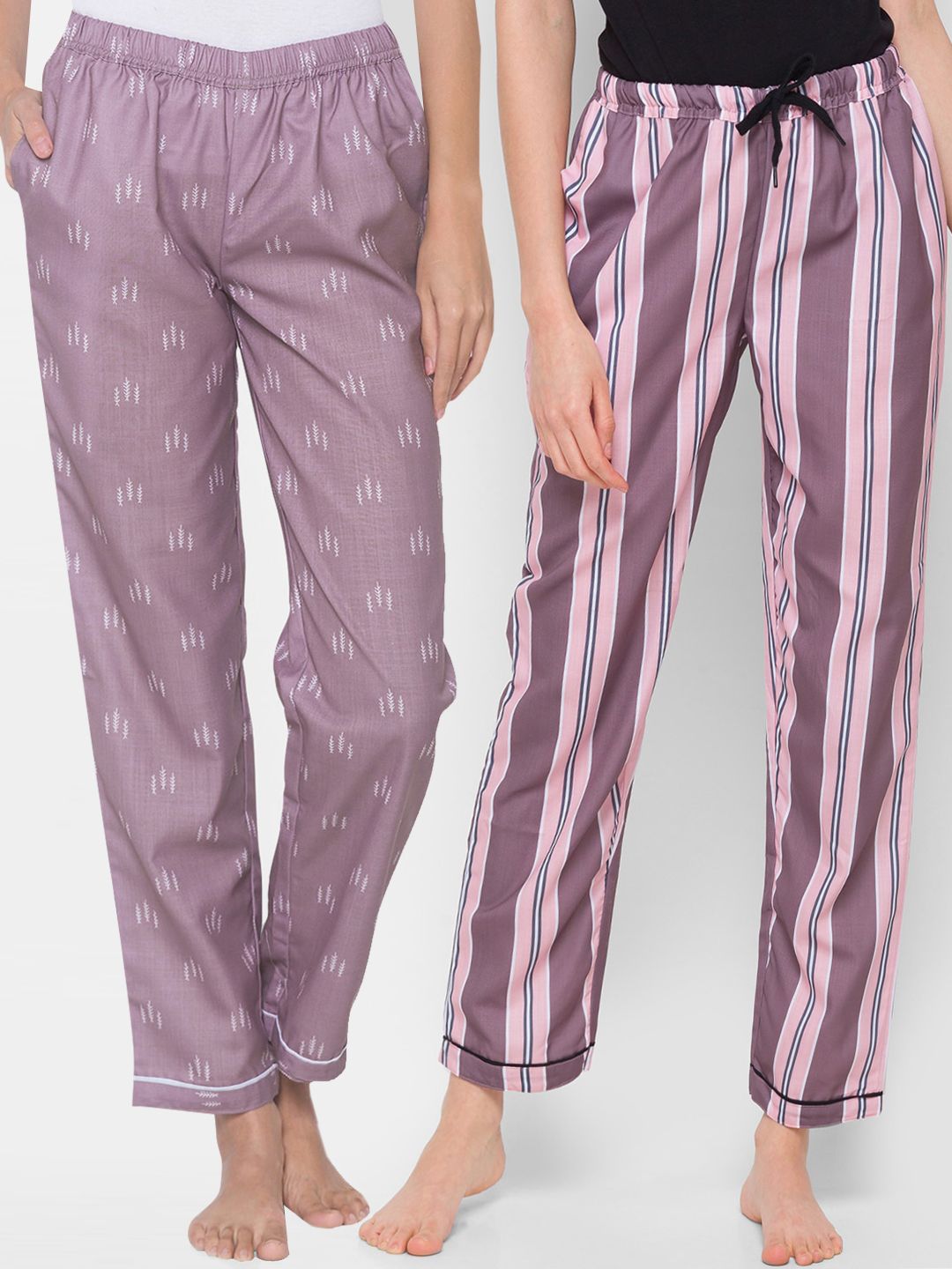 FashionRack Women Pack of 2 Multicolored Cotton Lounge Pants Price in India