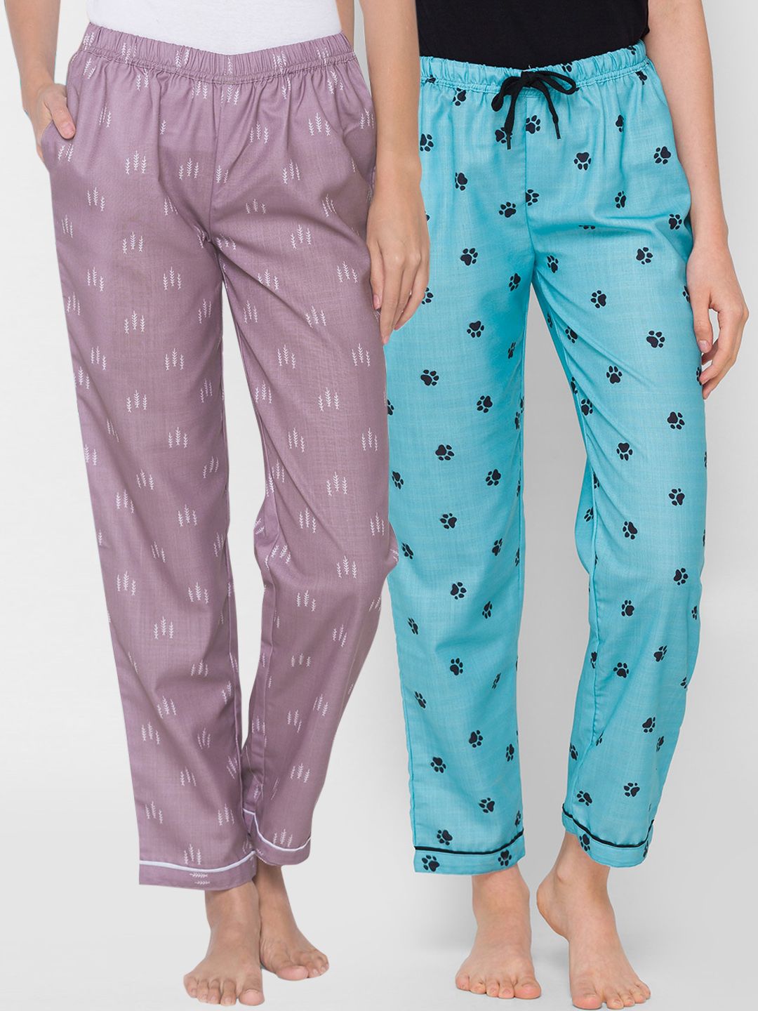 FashionRack Women Pack of 2 Printed Cotton Lounge Pants Price in India