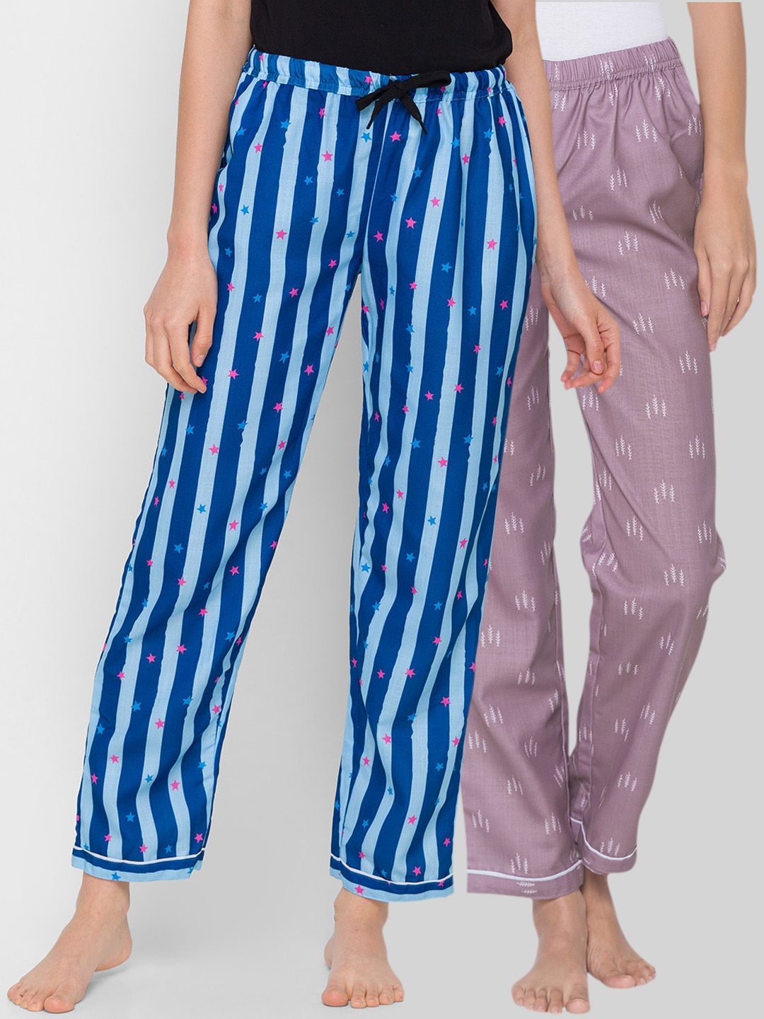 FashionRack Pack Of 2 Striped Cotton Lounge Pants Price in India