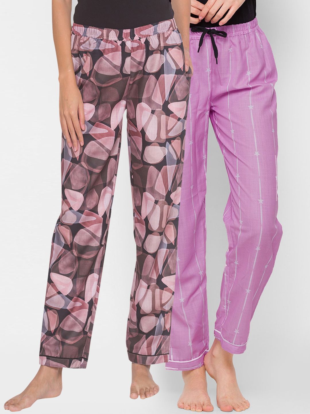 FashionRack Women Pack Of 2 Printed Cotton Lounge Pants Price in India