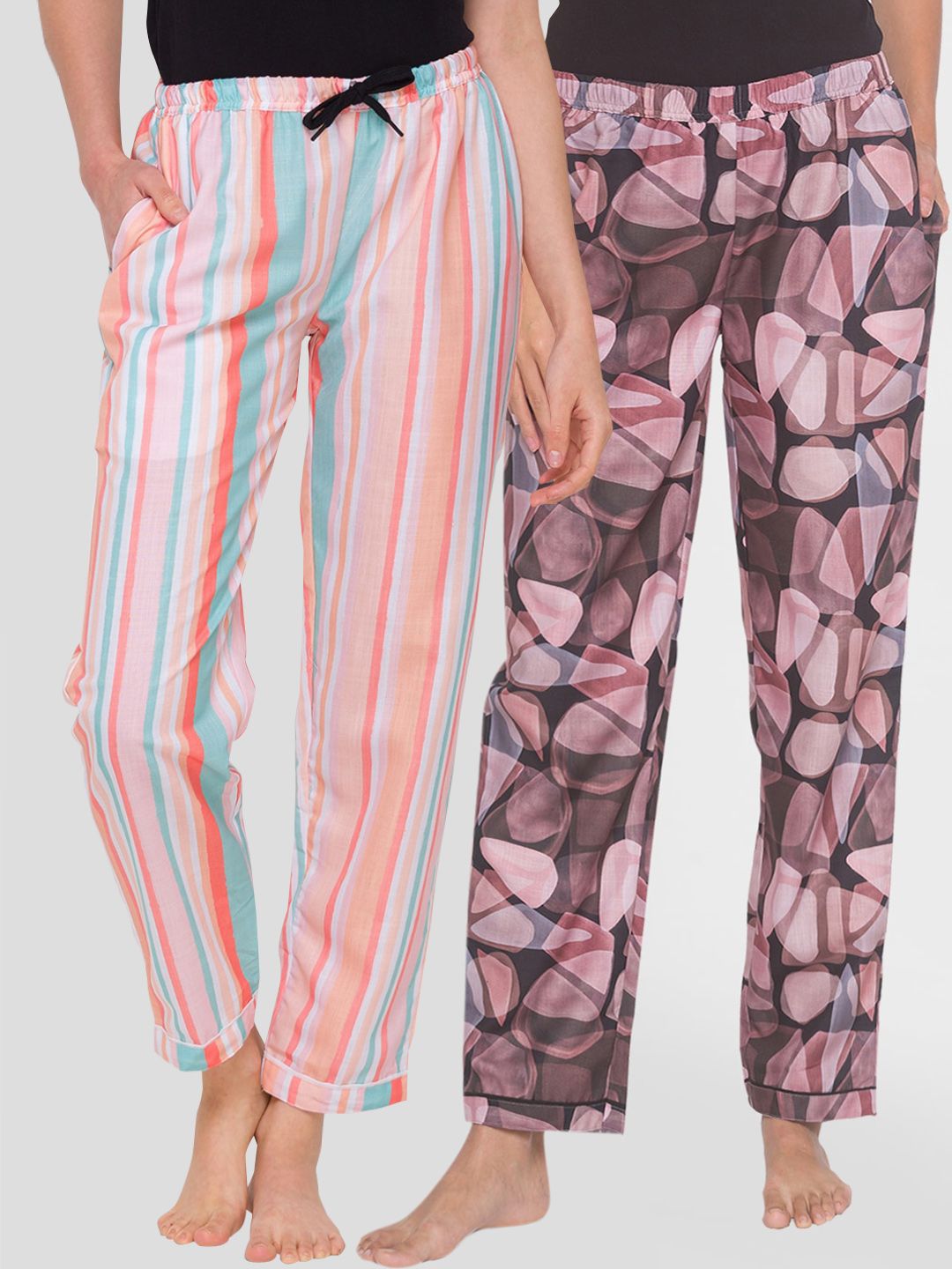 FashionRack Women Pack of 2 Printed Cotton Lounge Pants Price in India