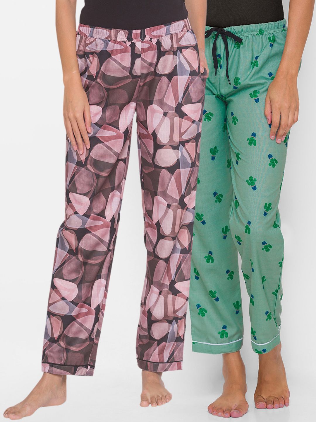 FashionRack Women Pack of 2 Printed Cotton Lounge Pants Price in India