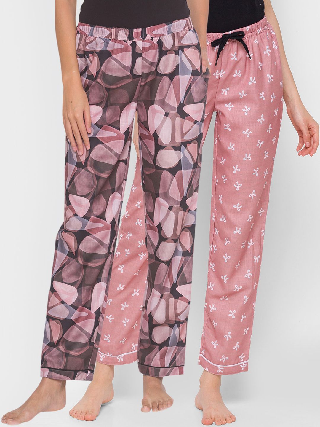 FashionRack Women Pack of 2 Brown and Pink Printed Lounge Pants Price in India