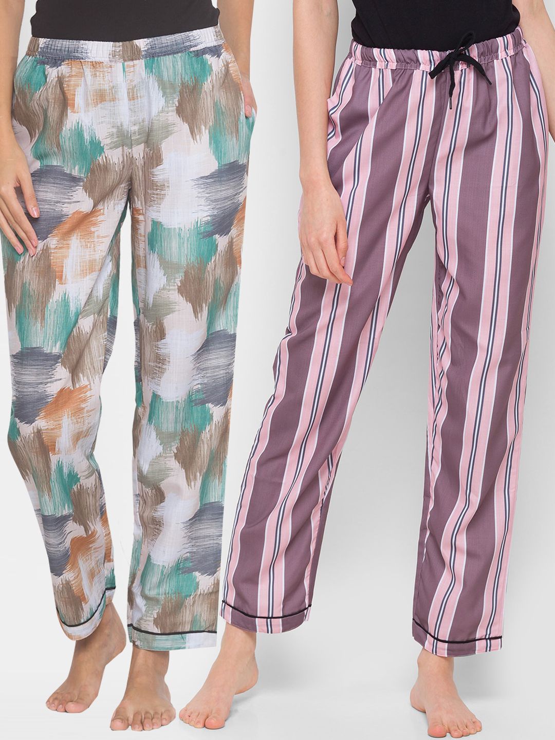 FashionRack Pack of 2 Printed Cotton Lounge Pants Price in India