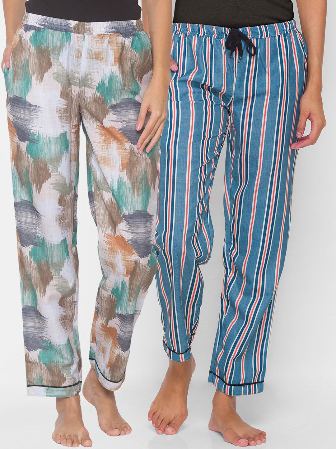 FashionRack Women Pack of 2 Printed Cotton Lounge Pants Price in India