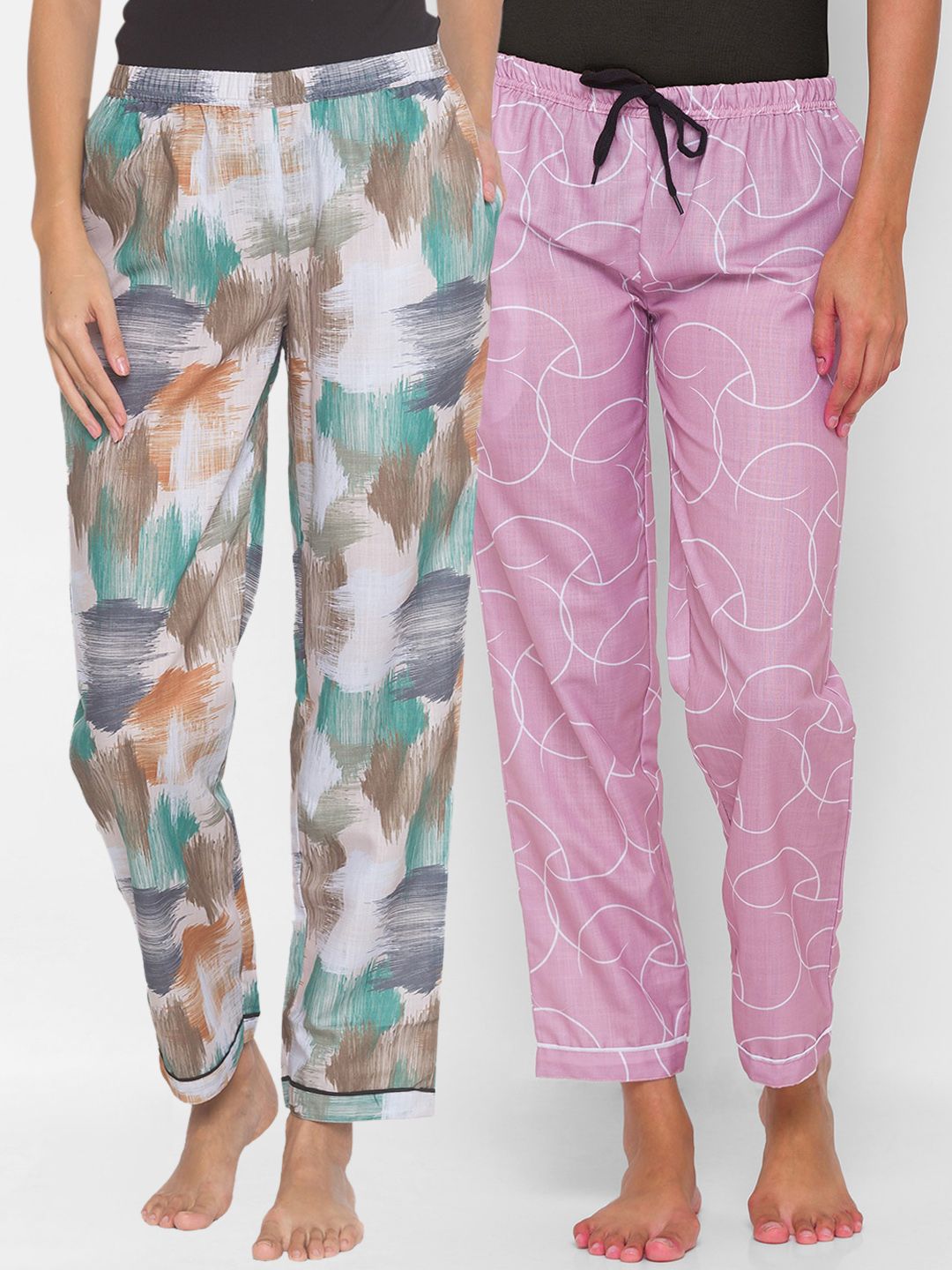 FashionRack Women Pack of 2 Printed Cotton Lounge Pants Price in India