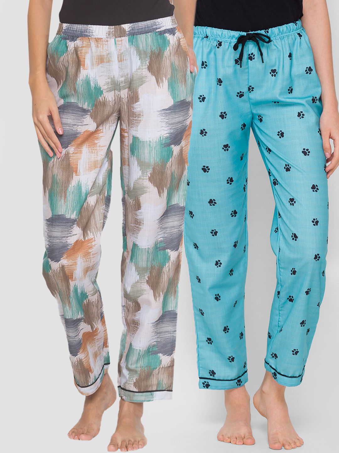 FashionRack Women Pack of 2 Printed Cotton Lounge Pants Price in India