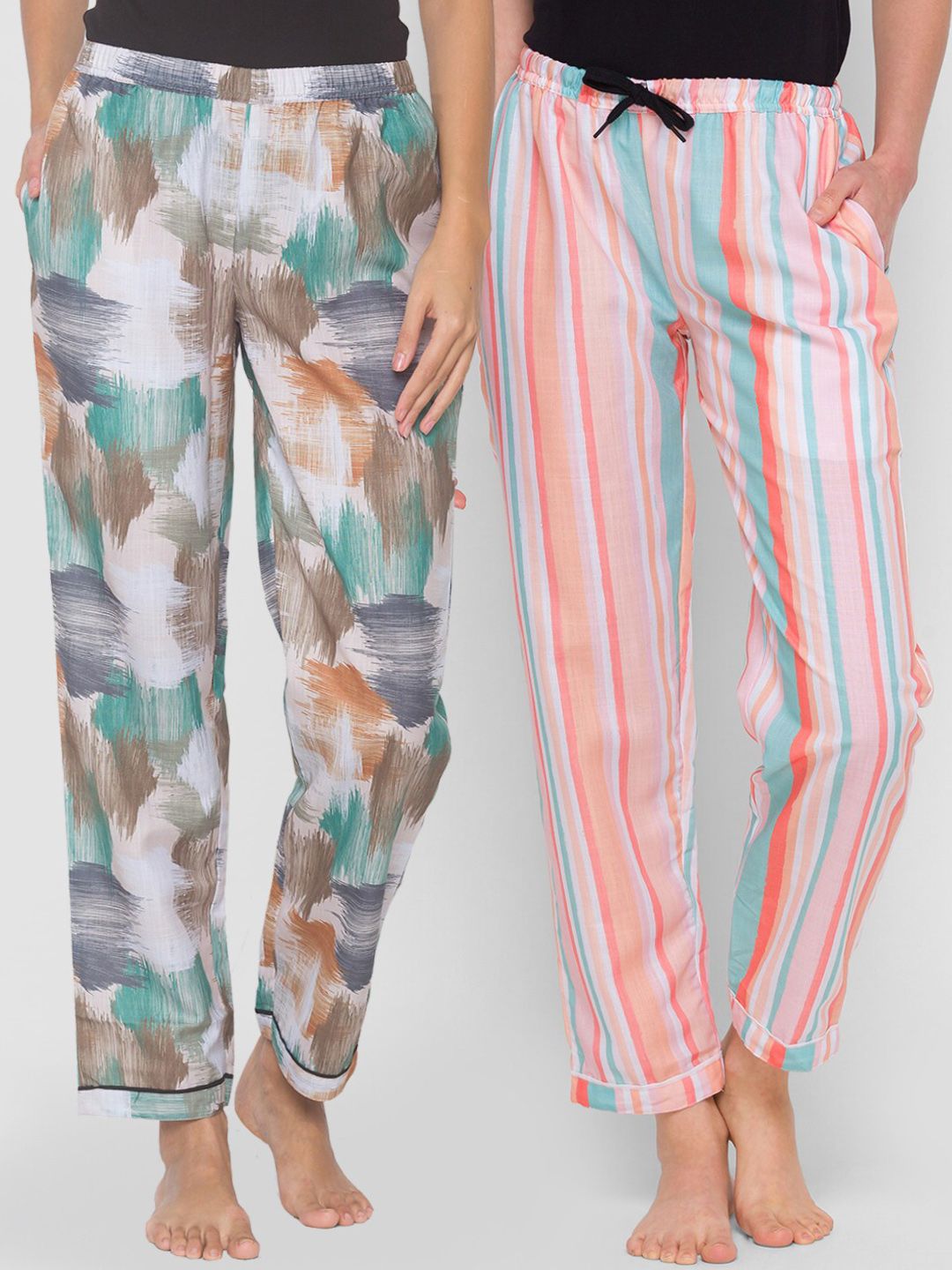 FashionRack Women Pack of 2 Printed Cotton Lounge Pants Price in India