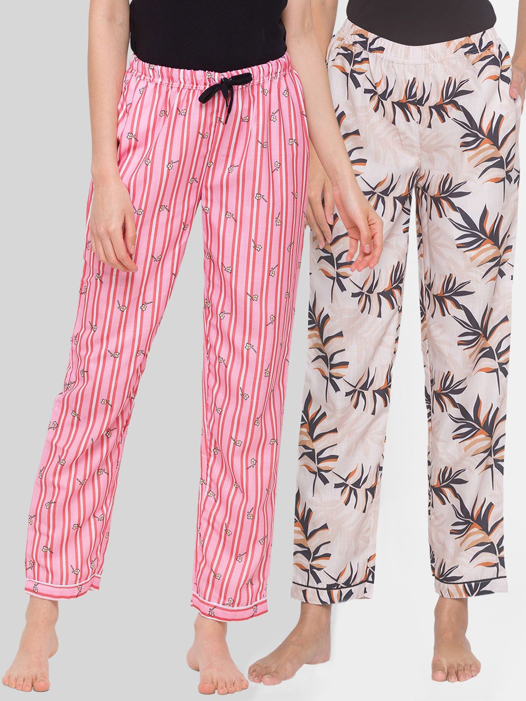 FashionRack Women Pack of 2 Printed Cotton Lounge Pants Price in India