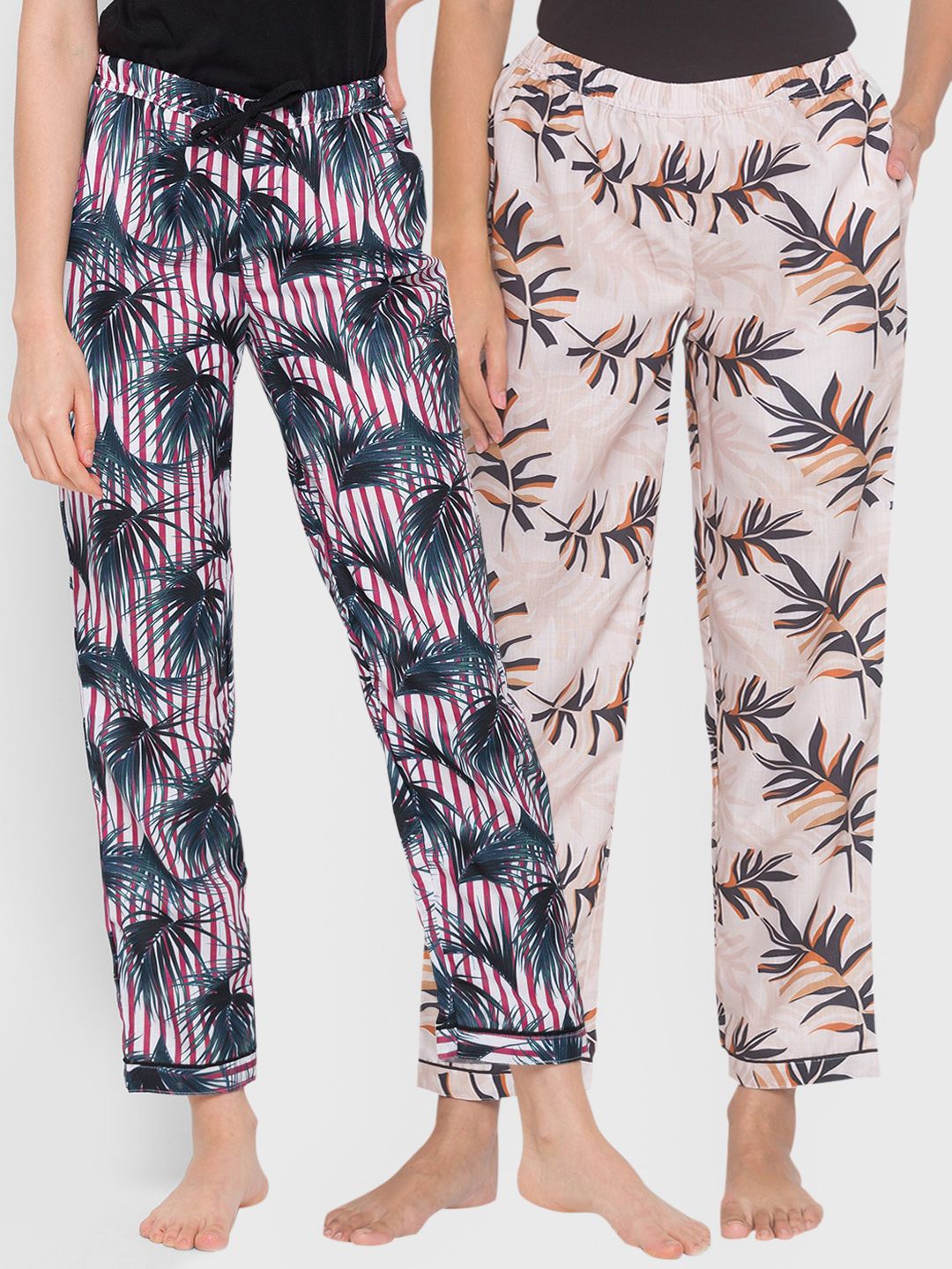 FashionRack Women Pack of 2 Printed Cotton Lounge Pants Price in India