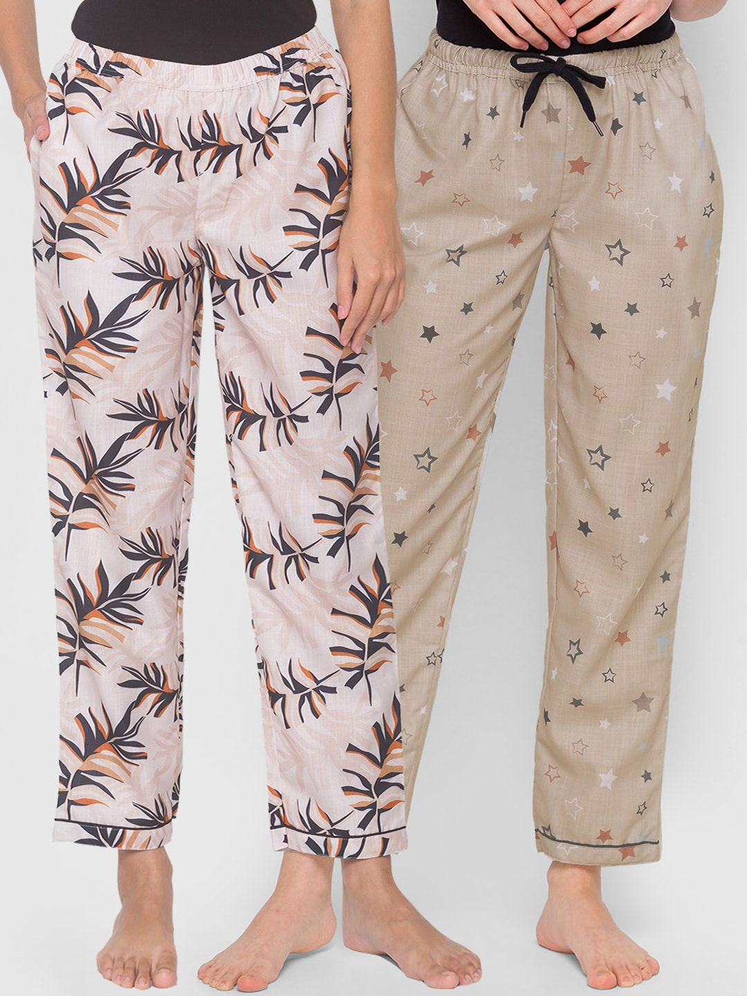 FashionRack Pack of 2 Women Beige Printed Lounge Pants Price in India