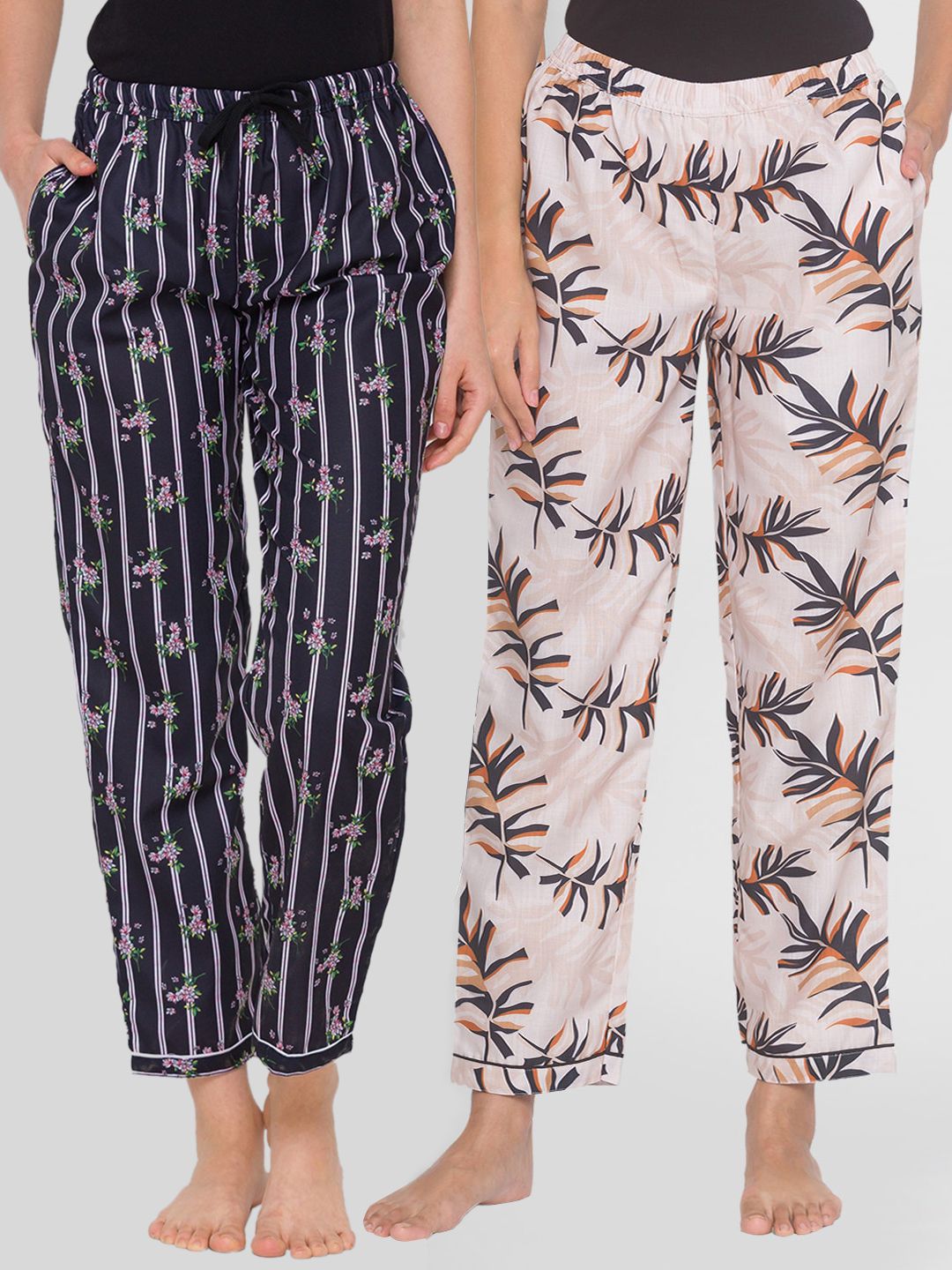 FashionRack Women Pack Of 2 Printed Cotton Lounge Pants Price in India