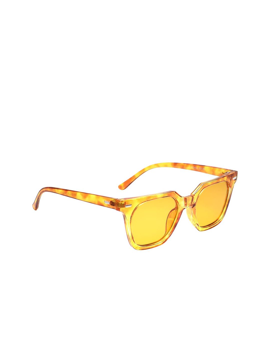 Peter Jones Eyewear Unisex Yellow Lens & Brown Square Sunglasses with UV Protected Lens