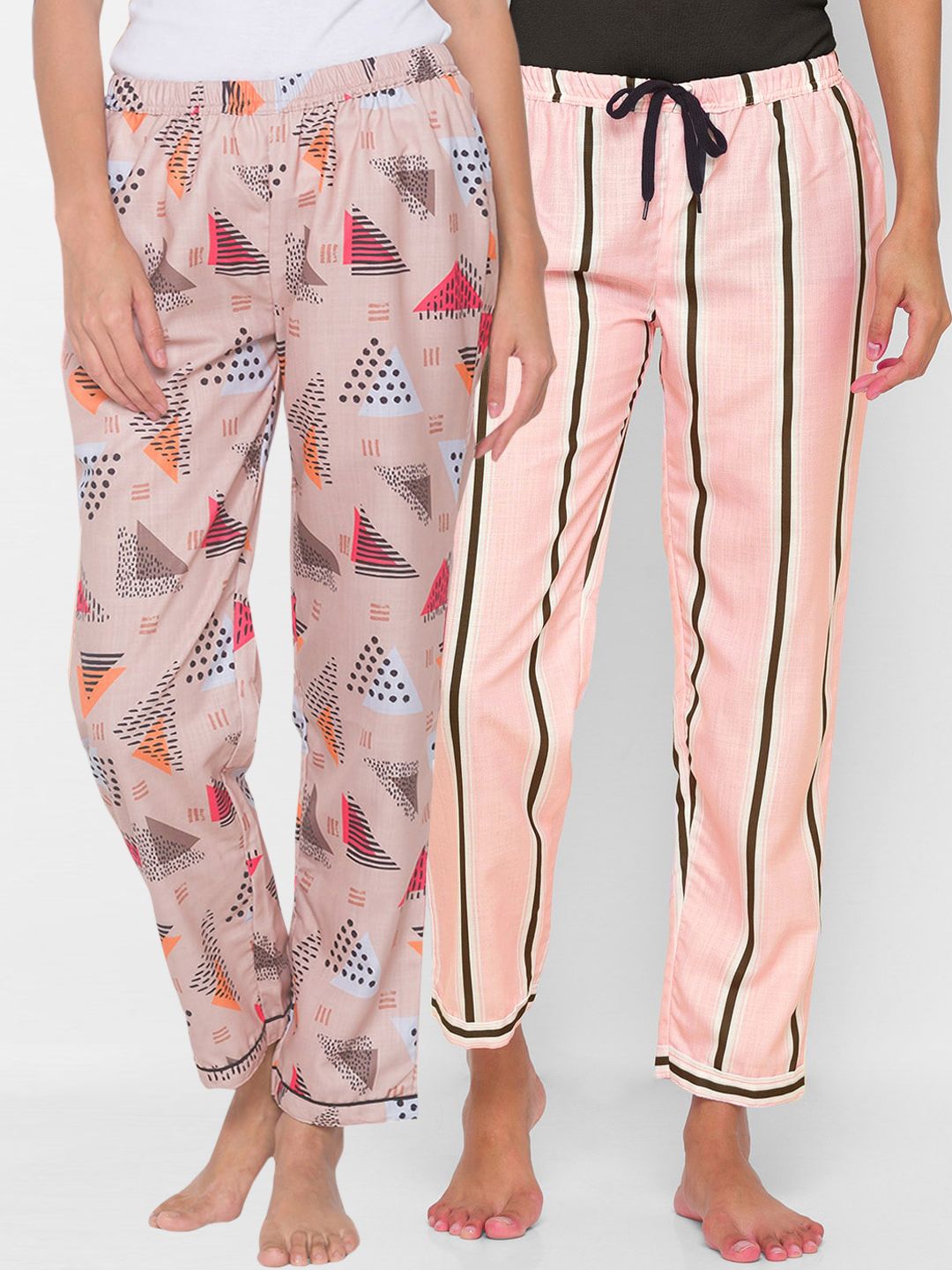 FashionRack Women Pack Of 2 Printed Cotton Lounge Pants Price in India