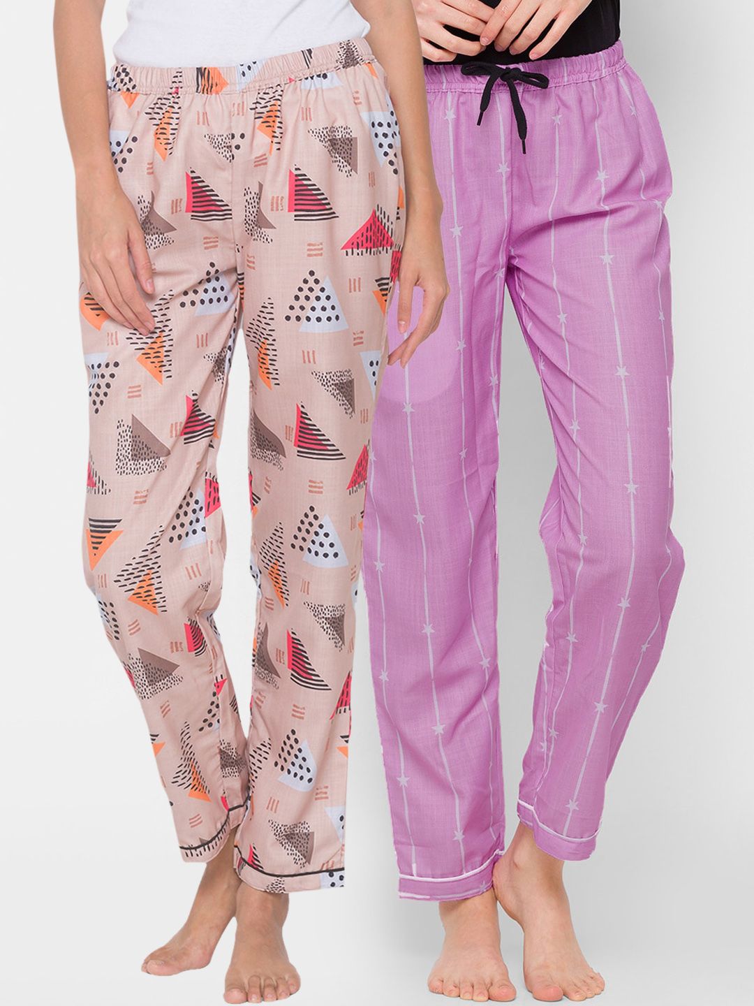 FashionRack Women Pack of 2 Printed Cotton Lounge Pants Price in India