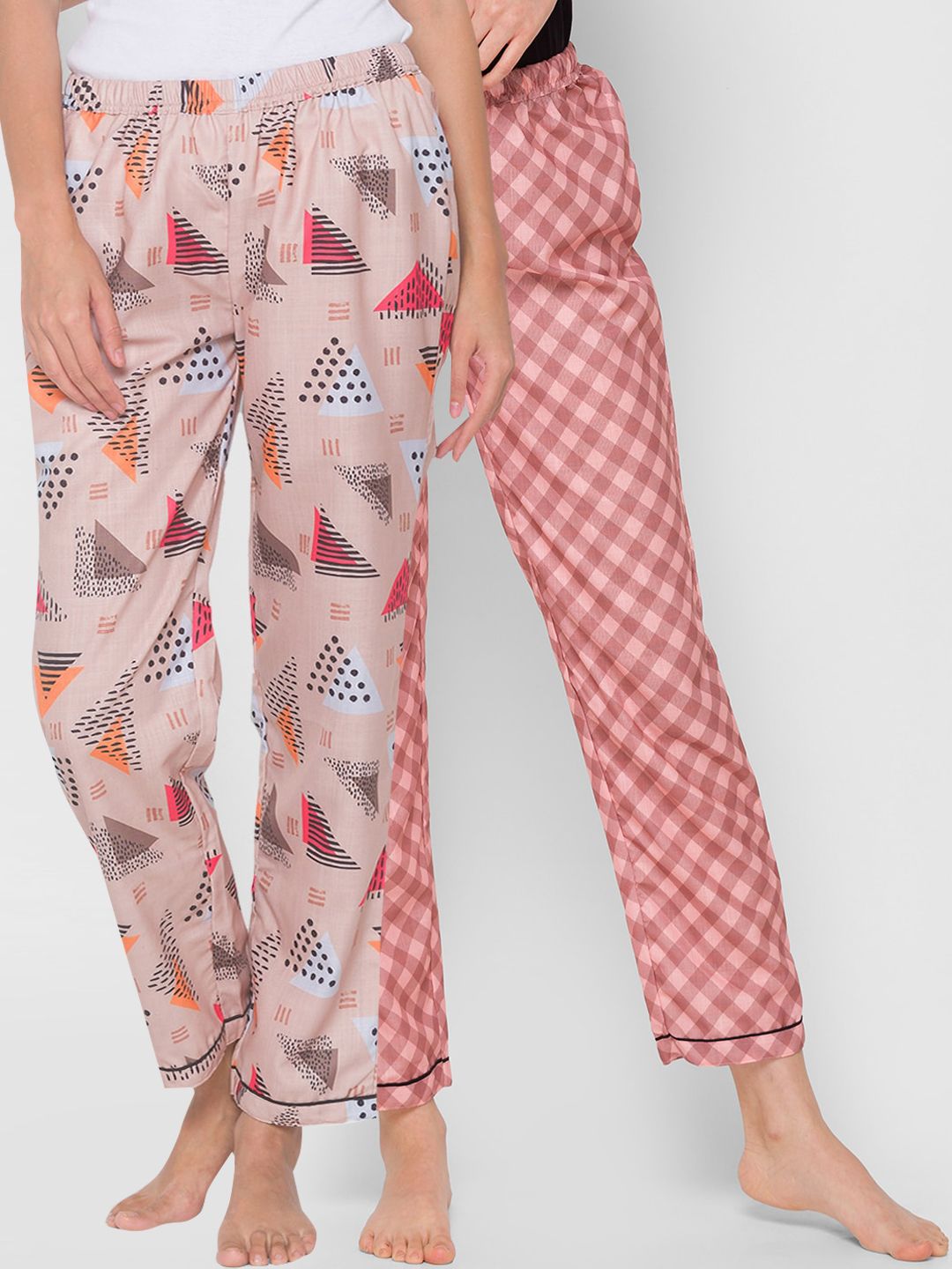 FashionRack Women Set of 2 Peach-Coloured Cotton Lounge Pants Price in India