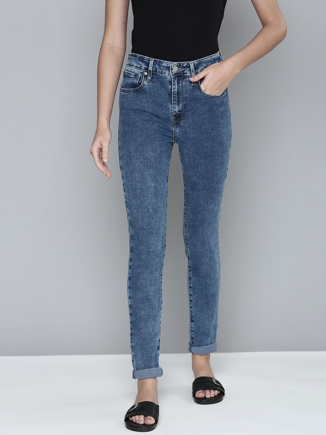 Levis Women Blue 721 Skinny Fit High-Rise Light Fade Stretchable Jeans Price in India
