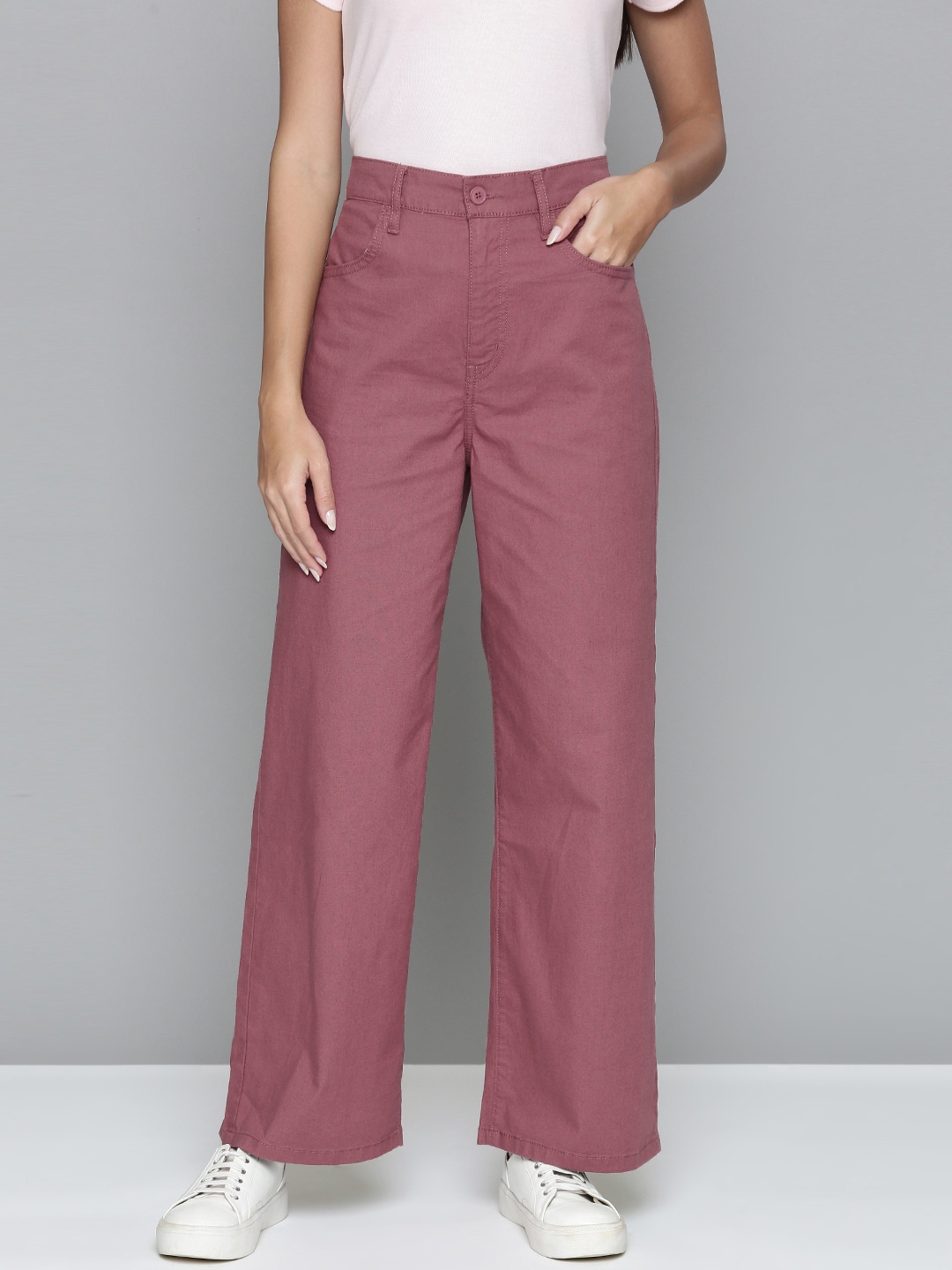 Levis Women Dark Pink Wide Leg Loose Fit High-Rise Trousers Price in India