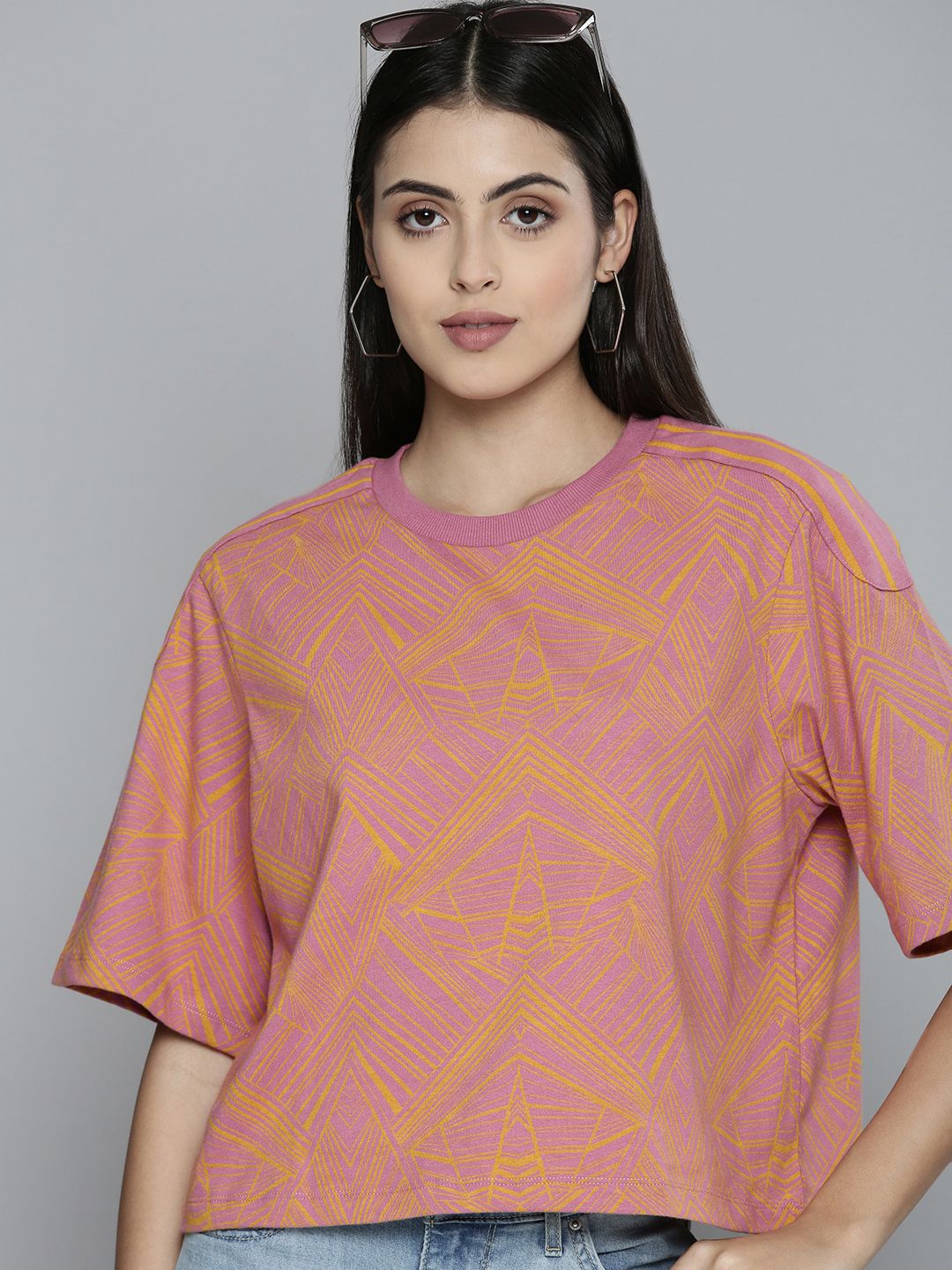 Levis Women Geometric Printed Pure Cotton Boxy Top Price in India