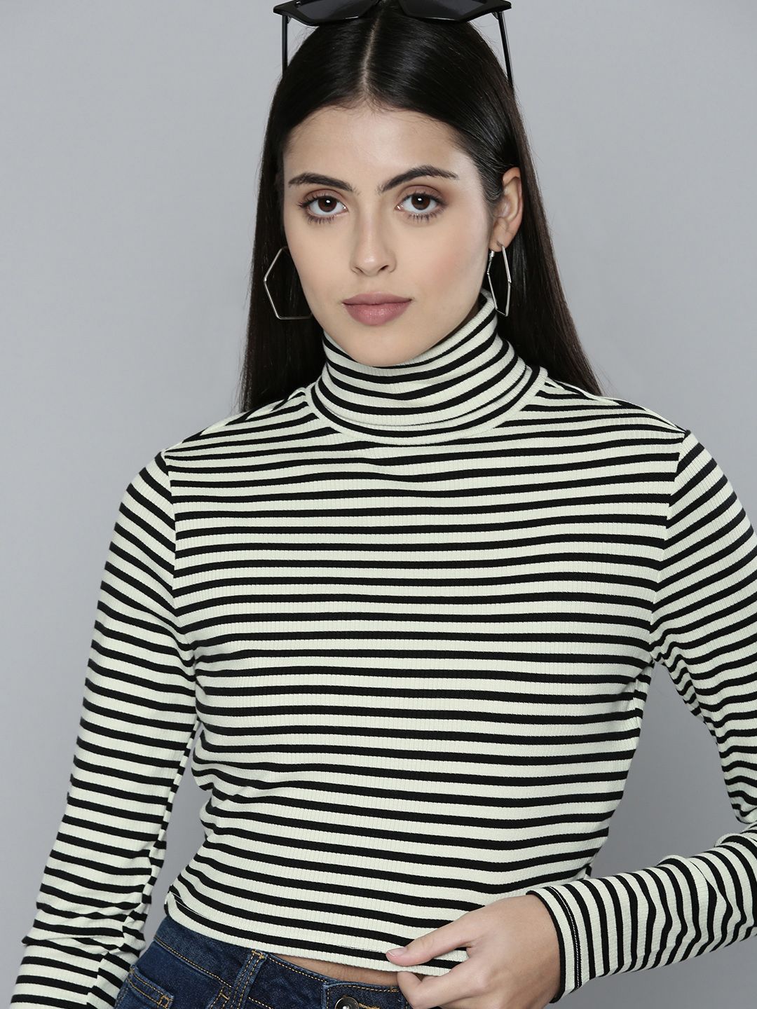 Levis Women Striped Turtle-Neck Crop Top Price in India