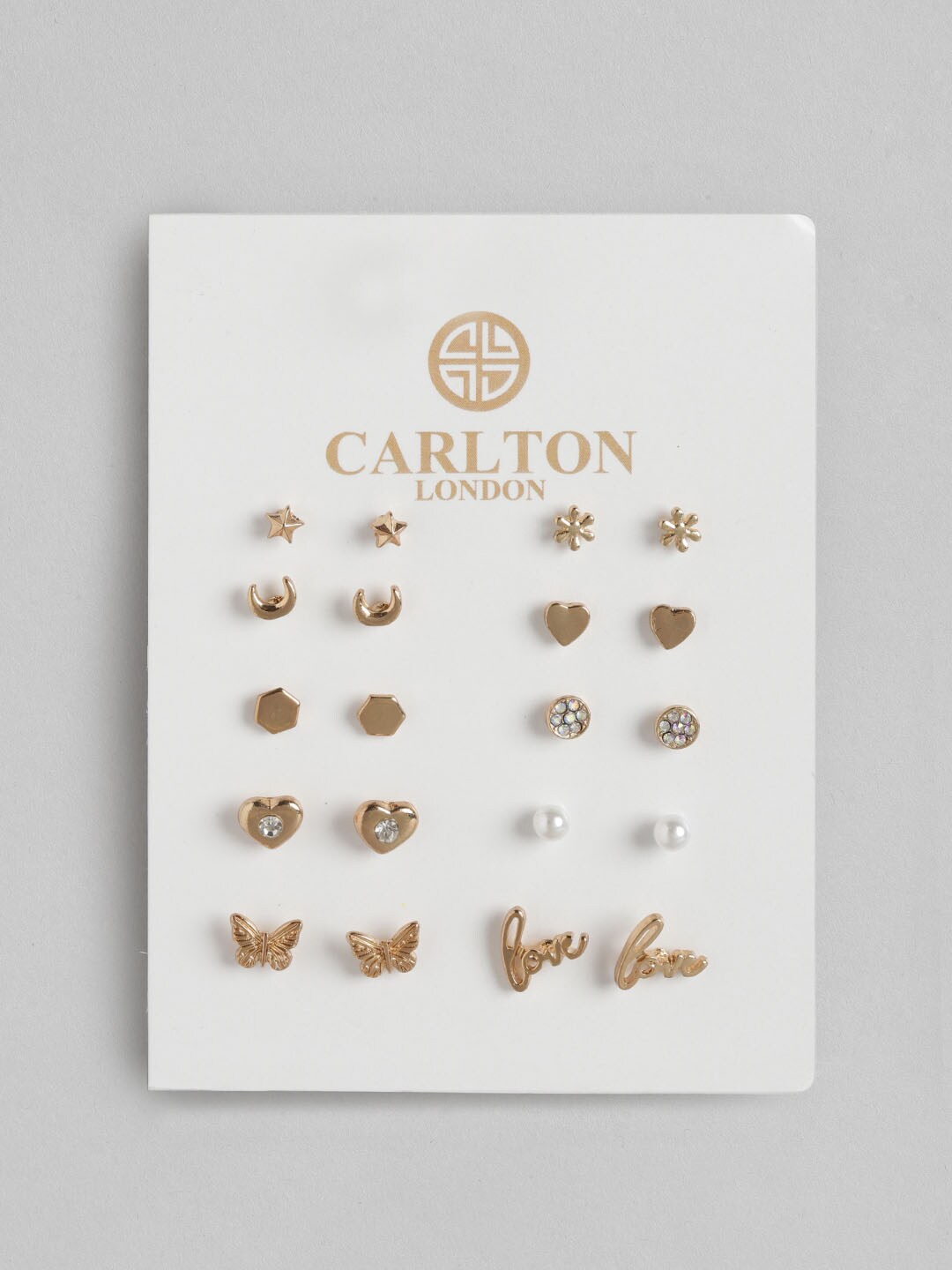 Carlton London Set of 10 Gold-Toned & White Contemporary Studs Earrings Price in India