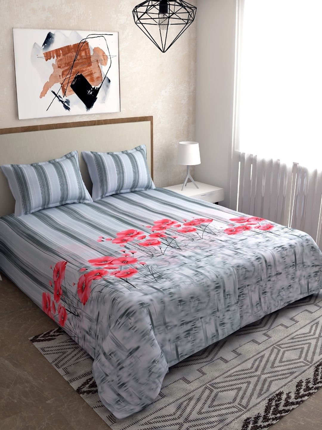 Salona Bichona Unisex Grey Bedsheets Price in India