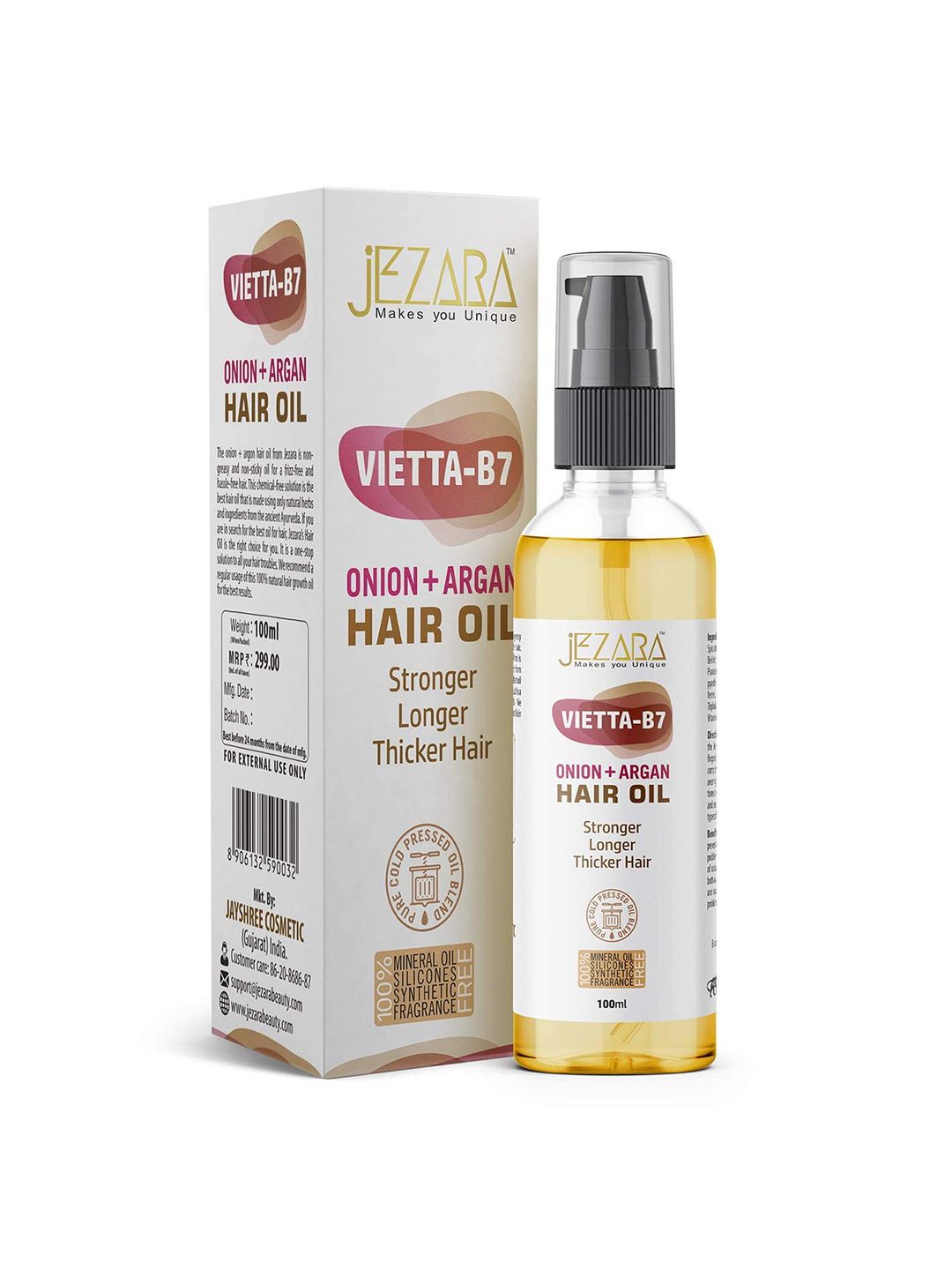 JEZARA Vietta-B7 Onion + Argan Hair Oil for Stronger Longer Thicker Hair - 100ml