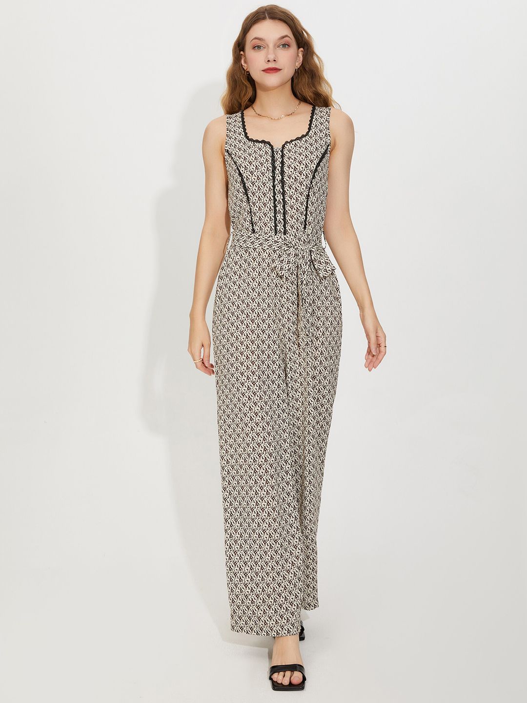 URBANIC Camel Brown & Black Printed Basic Jumpsuit Price in India