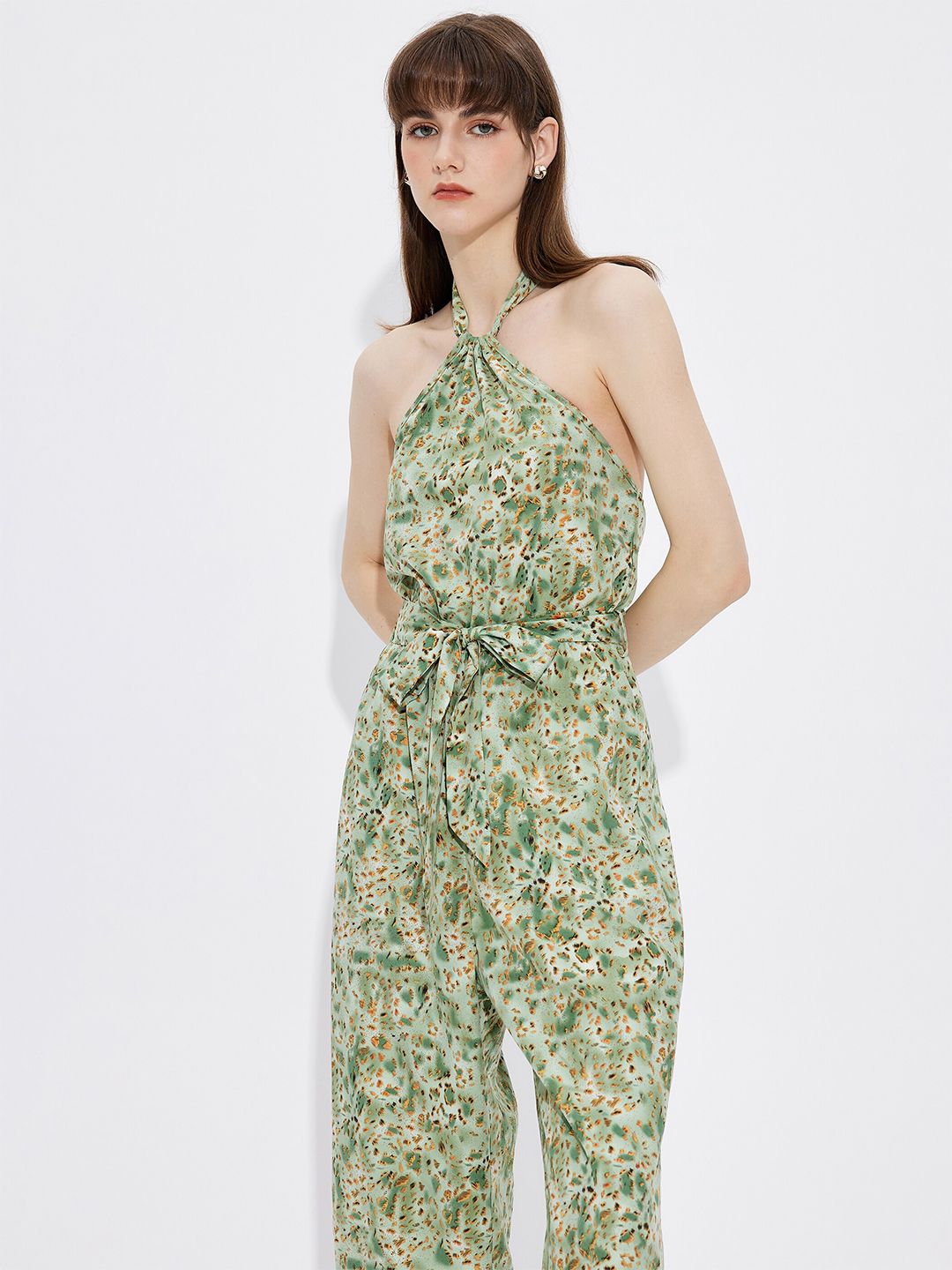 URBANIC Green & Mustard Printed Basic Jumpsuit Price in India