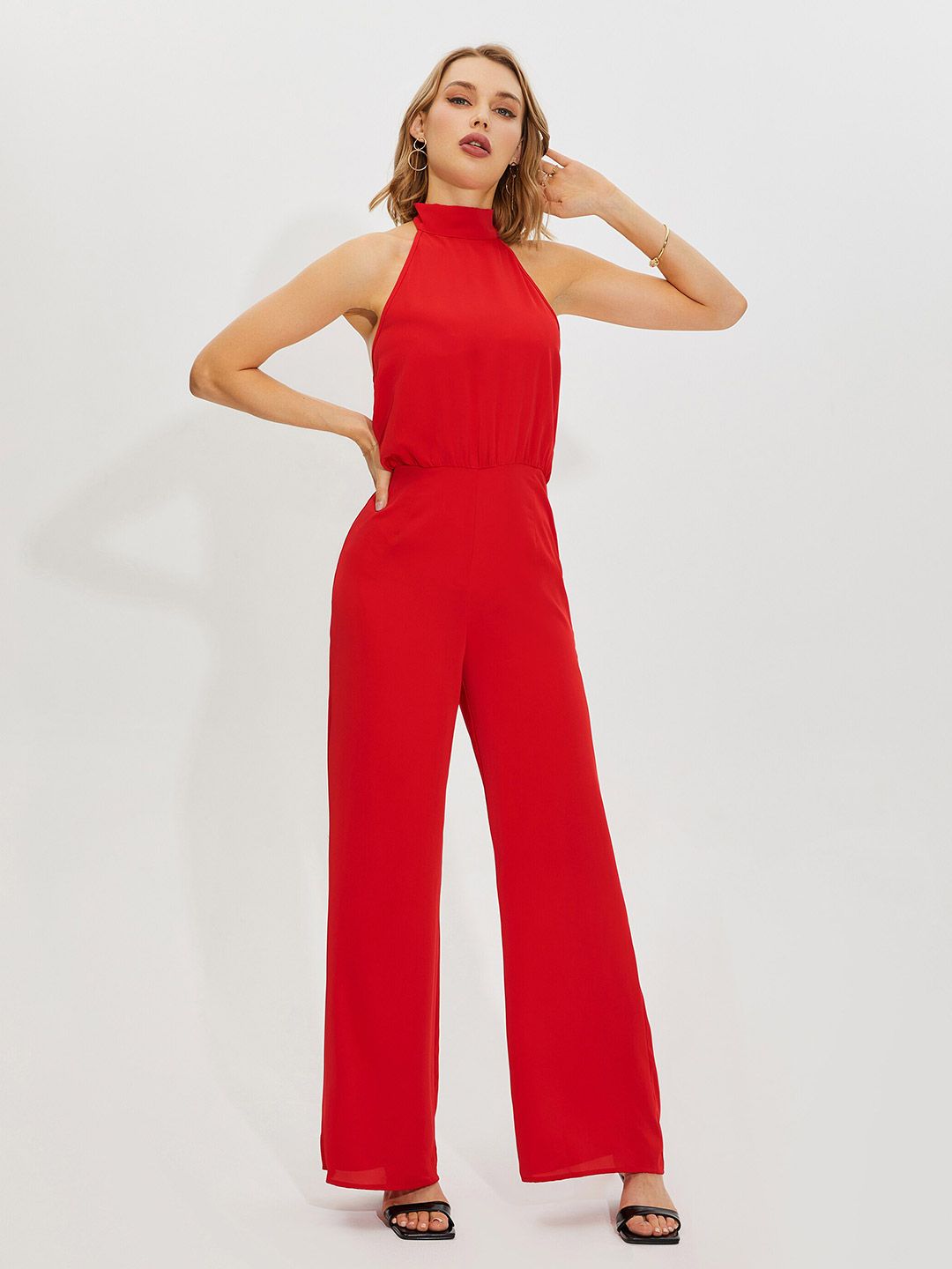 URBANIC Red Strapless Basic Jumpsuit Price in India