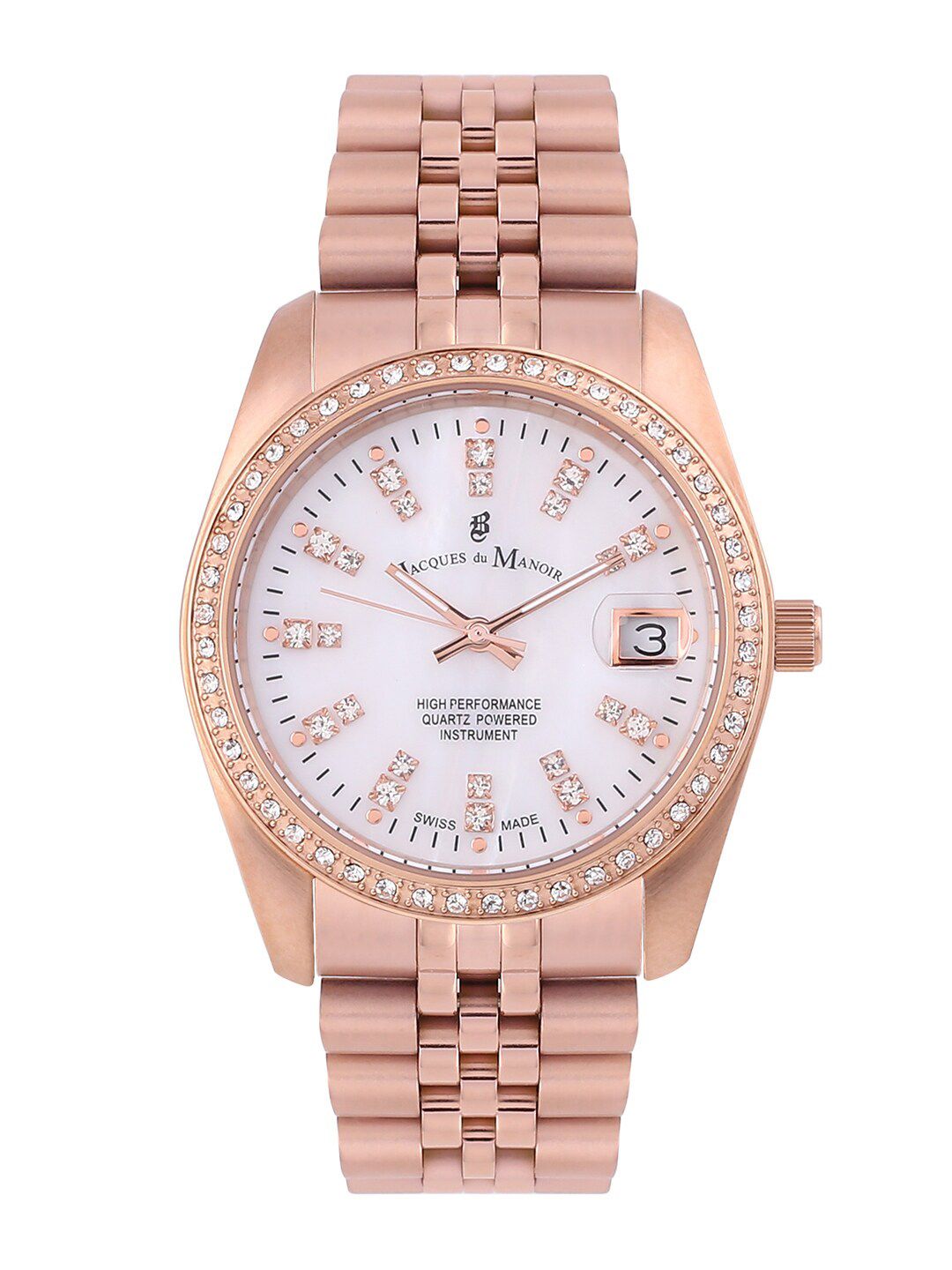 JACQUES du MANOIR Women White Brass Dial & Rose Gold Toned Bracelet Style Straps Watch Price in India